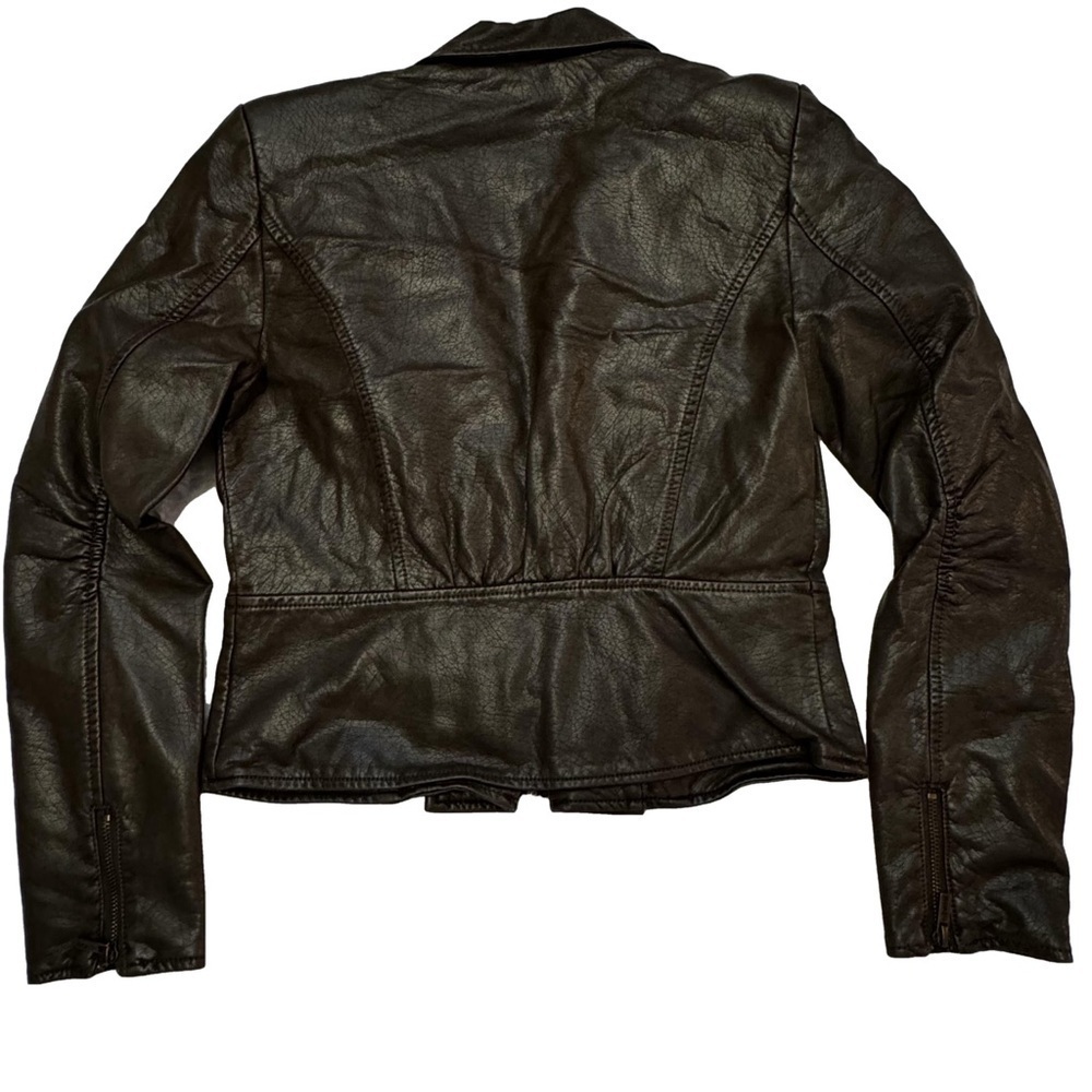 DASH by Kardashian Women's Brown Faux Leather Jacket Size XXS Peplum Pockets NEW - Picture 14 of 15